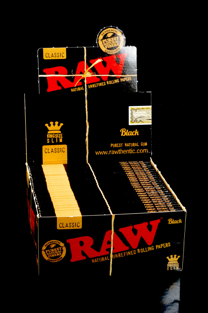 50ct Raw Black King Size Slim Rolling Papers Display - RP233