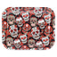 Large metal rolling tray with red and white sugar skulls and roses on black, rounded corners and raised rim for tidy herb prep.