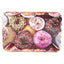 Small metal rolling tray, 7″ × 5″, glossy donut photo print with sprinkles; rounded corners and raised rim for tidy prep.