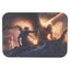Small metal rolling tray with lid featuring dramatic winged-warrior fantasy scene in warm light; smooth 7″ × 5″ size.