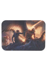 Small metal rolling tray with lid featuring dramatic winged-warrior fantasy scene in warm light; smooth 7″ × 5″ size.