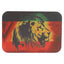 Small metal rolling tray with lid featuring rasta lion profile over red-gold-green stripes; rounded corners, 7″ × 5″.