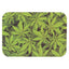 Small metal rolling tray with magnetic lid, full-frame green leaf pattern; smooth surface and raised lip, 7″ × 5″.