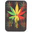Small metal rolling tray with magnetic lid, black background and dripping red-yellow-green leaf graphic; compact 7″ × 5″.