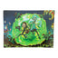 Small art glass rolling tray with bright green portal scene and cartoon duo; 6½″ × 4¾″ glass surface keeps rolling tidy.