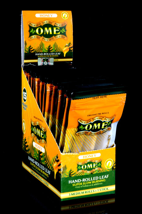 OME Palm Leaf Organic Pre-Rolls Display – 3 Medium Rolls/Pack – 15 Packs