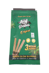 Leaf Palms Original palm leaf wraps pouch showing 3 medium wraps, slow-burning and tobacco-free, each holding up to 1 g.