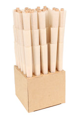 Tray of RAW Organic King Size paper cones standing upright; natural hemp cones with filter tips for quick, clean filling.