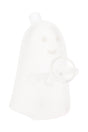 Frosted glass ghost-shaped blunt bubbler by MJ Arsenal with integrated holder and mouthpiece, glow-ready details, shown on white background.