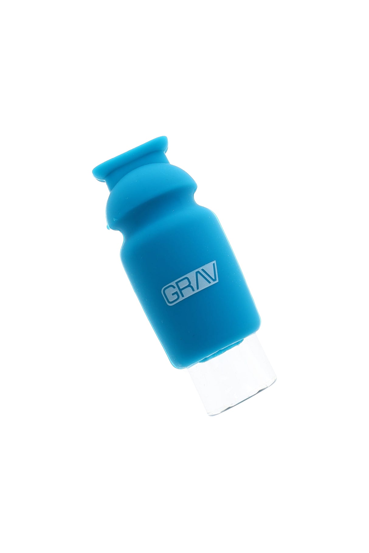 Blue GRAV silicone-capped glass crutch filter tip showing conical glass insert and soft silicone mouthpiece.