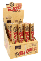 RAW Classic Lil’ Lean cones 24-count display with 6-cone packs shown in retail countertop view