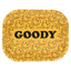 Small Goody Glass metal rolling tray with yellow patterned face design and raised edges in a top-down product view