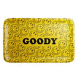 Goody Glass medium metal rolling tray with bold black face artwork and yellow patterned background