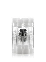 Clear GRAV glass cartridges grouped together with white end caps and a black silicone grommet visible between them.