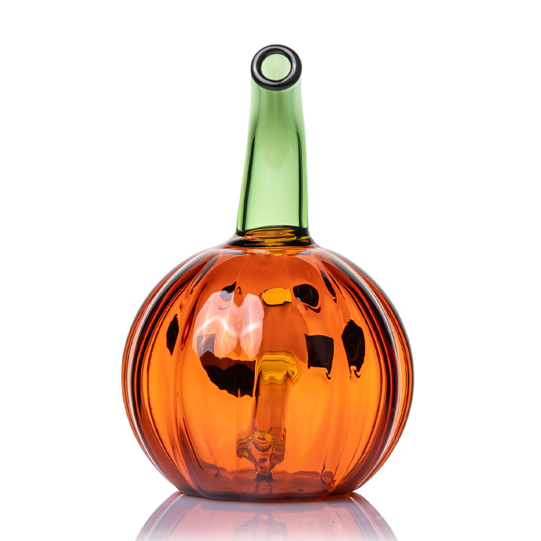 MJ Arsenal Jack O'Ripper glass bubbler rear view with orange pumpkin chamber and visible internal water path