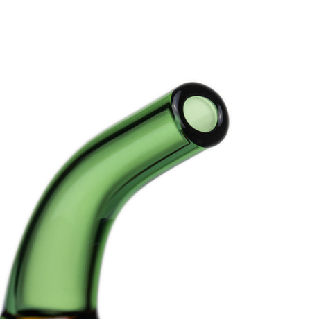 Close-up of Jack O'Ripper glass bubbler green curved mouthpiece with rounded dark rim and smooth glass finish