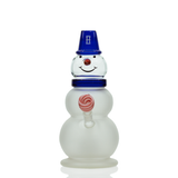 Front studio view of Hemper 10″ Snowman XL glass bong with triple-snowball body, blue accents and red nose on white background.
