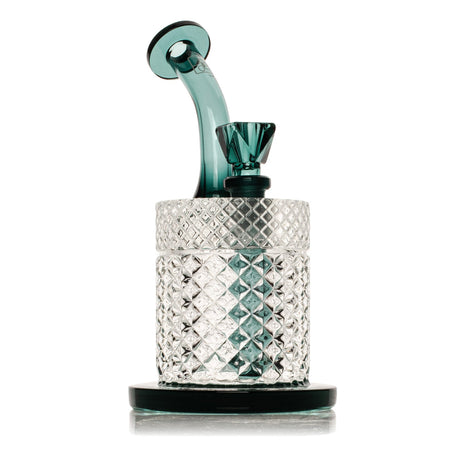 Teal Jane West glass water pipe front view with green-blue neck, matching bowl, and stable base

SEO Metadata