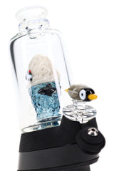 Puffco Peak attachment installed on e-rig base with iceberg centerpiece and penguin carb cap shown