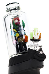 Front view of Save the Seas Peak attachment with clear body, ocean glass art, and colorful reef accents
