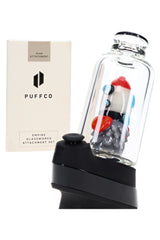 Front view of 4½″ Puffco Peak glass attachment with worked rocket ship insert and clear outer chamber