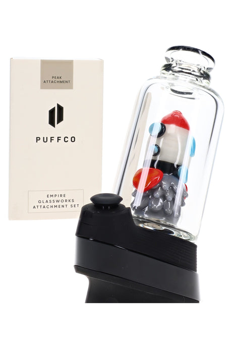 Front view of 4½″ Puffco Peak glass attachment with worked rocket ship insert and clear outer chamber