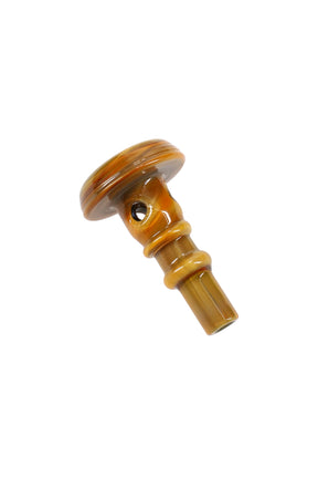US-made glass Puffco joystick in Vintage honey-amber swirl, rounded directional control tip for concentrate airflow.