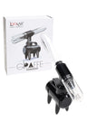 Black Lookah Giraffe electric dab straw shown with box, freestanding four-leg base and USB-C port visible.