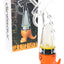 Orange Lookah Dinosaur e-rig standing upright, magnetic glass base connection visible beside packaging.