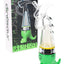 Green Lookah Dinosaur e-rig with clear glass dinosaur body and quartz cup coil, packaged next to product box.