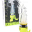 Neon yellow Lookah Dinosaur electric dab rig with glass bubbler and LED display shown beside retail box.