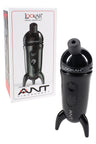 Black Lookah ANT wax pen beside packaging, compact metal body with USB-C charging and magnetic cap highlighted.