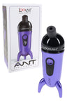 Lookah ANT portable vaporizer in metallic purple with black mouthpiece, pictured with branded retail packaging