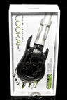 Black Lookah Guitar 510 battery in packaging, sleek mini guitar design with clear faceplate and buttoned grip area.