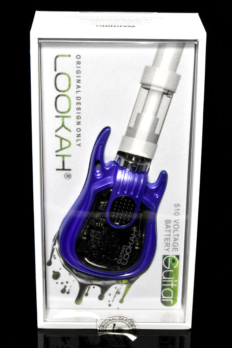 Purple Lookah Guitar 510 battery boxed, glossy finish guitar shape with visible internals and top-mounted connector.
