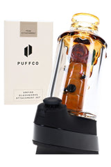 Side view of bee-themed Peak glass attachment with worked beehive centerpiece and matching carb cap
