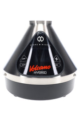 Volcano Hybrid vaporizer in stainless finish, straight-on view highlighting the sleek cone body and illuminated touchscreen.
