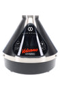 Volcano Hybrid vaporizer in stainless finish, straight-on view highlighting the sleek cone body and illuminated touchscreen.