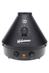 Volcano Classic in matte Onyx Black, close-up of analog temperature dial and control buttons on the cone-shaped base.