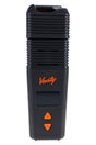 VENTY dry herb vaporizer front view with ribbed cooling unit, orange logo, and plus/minus buttons