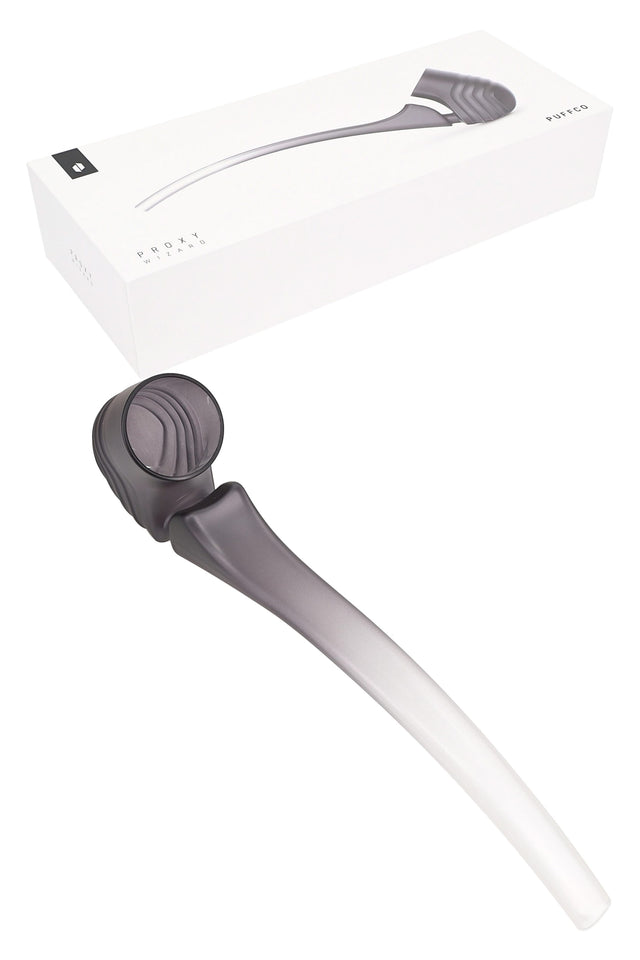 Onyx Puffco New Proxy Wizard glass attachment with retail box, long frosted wand-style dry pipe designed to pair with the New Proxy base.