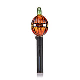“Gourdy” pumpkin glass top installed on a Puffco Pivot device, full front view highlighting the curved green stem.