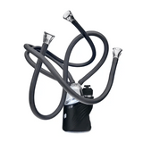Puffco Peak base shown with Medusa installed and three extended silicone whips, illustrating multi-user hookah-style setup.