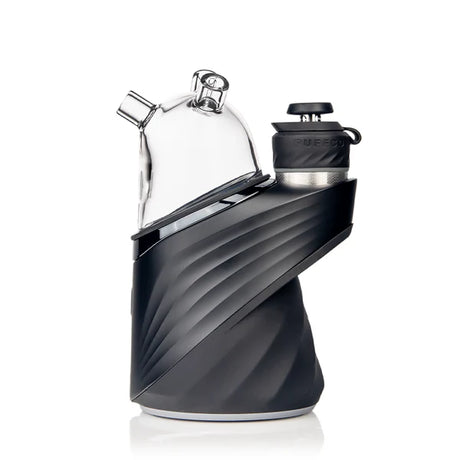 Puffco Peak device with Medusa glass top installed only, highlighting Peak compatibility and angled outlet for whip connection.