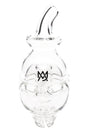 Clear MJ Arsenal Fab Egg Pivot glass top with angled mouthpiece and fab-egg recycler chambers, shown upright on white background for Puffco Pivot.