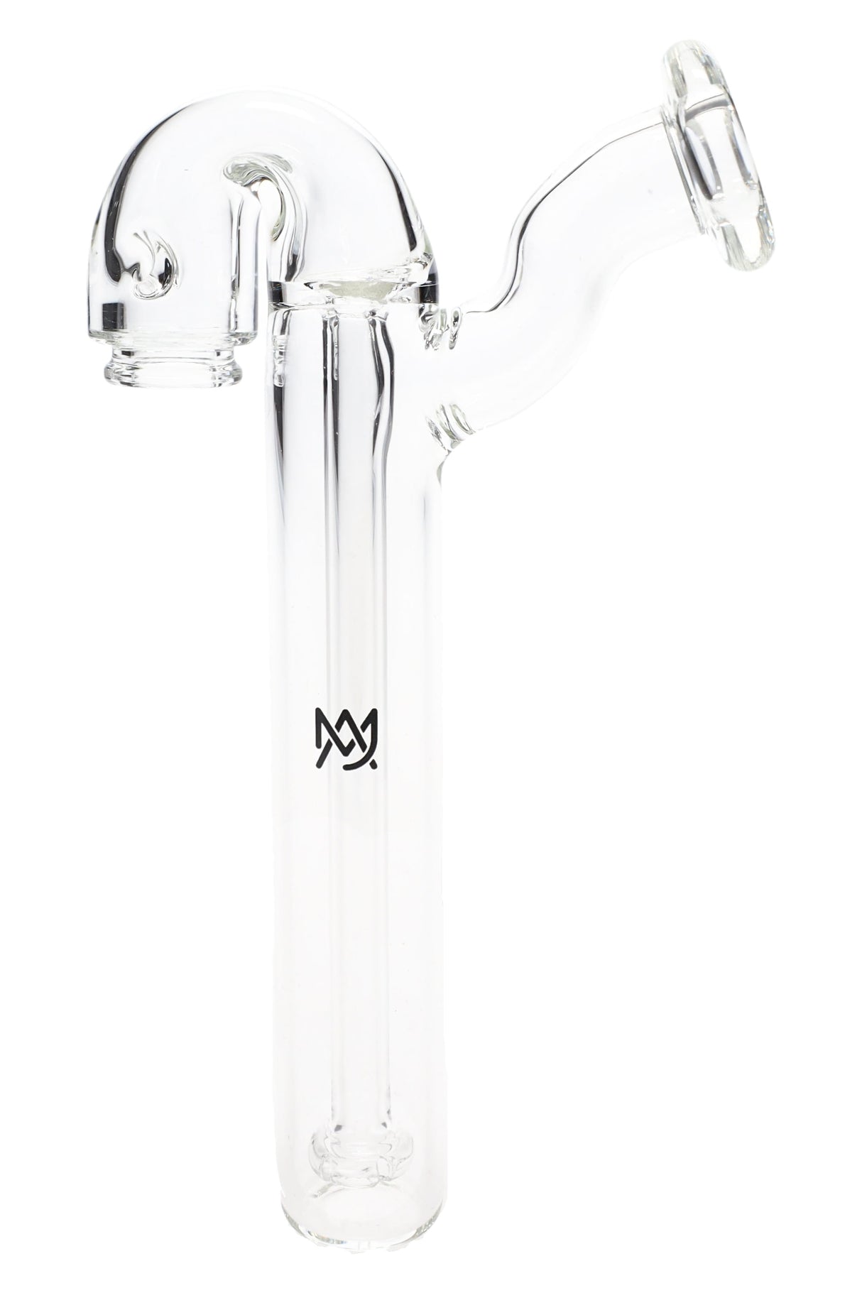 Clear MJ Arsenal Sidecar Pivot glass top with elongated condenser tube and angled side mouthpiece, compatible with Pivot dab pen, on white background.