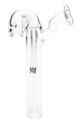 Clear MJ Arsenal Sidecar Pivot glass top with elongated condenser tube and angled side mouthpiece, compatible with Pivot dab pen, on white background.