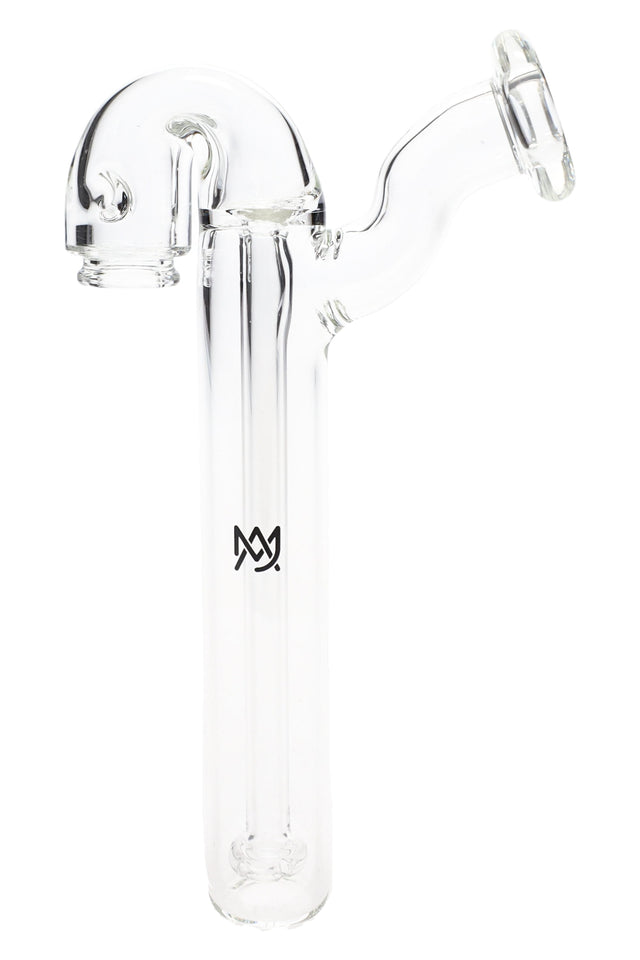 Clear MJ Arsenal Sidecar Pivot glass top with elongated condenser tube and angled side mouthpiece, compatible with Pivot dab pen, on white background.