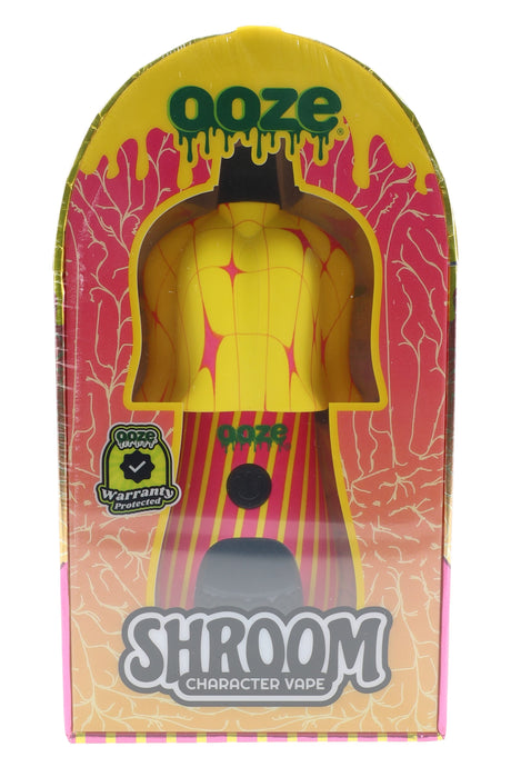 Yellow and pink Electric Cherry-style Ooze Shroom character 510 battery in retail box, digital screen and 510 compatibility callouts.