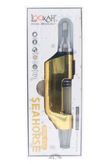 Royal gold Lookah Seahorse Pro Plus nectar collector pen in glossy gold finish, packaged upright with quartz-taste and easy-clean tags.